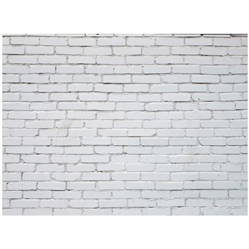 VitalCozy 10 x 8 Ft Brick Wall Backdrop for Photoshoot Polyester Fabric Brick Backdrop Background for Fireplace Home Decoration Newborn Birthday Party (White)