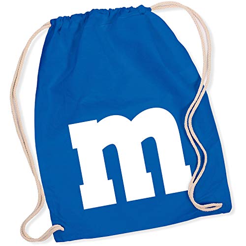 Shirt-Panda Turnbeutel M&M Karneval Fasching Gruppen-Kostüm Baumwoll-Beutel Rucksack Tasche Royalblau (Druck Weiß) Cover