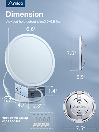 Amico 12 Pack 7 Inch 5Cct Ultra-Thin Led Recessed Ceiling Light With Junction Box, Fit 4/5/6 Inch Hole, 2700K/3000K/4000K/5000K/6000K,18W Eqv 120W, Dimmable Canless Downlight,1500Lm Brightness, Etl #TOP4