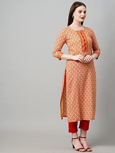 Image of ANNI DESIGNER Women's Cotton Blend Printed Straight Kurta With Pant