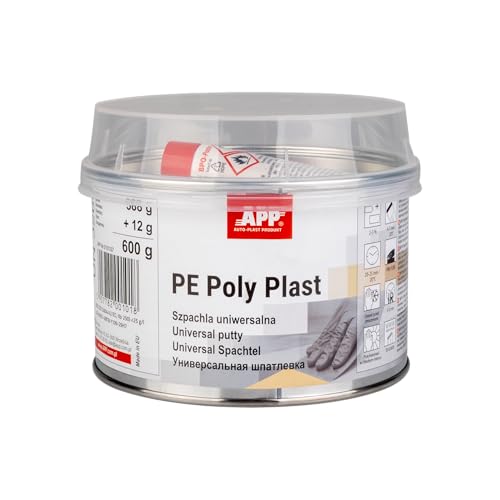 APP Poly Plast – Masilla de poliéster universal bicomponente | Masilla de carrocero coche, ideal también para metal, hierro, plástico, aluminio, hormigón y madera | Beige claro | 0,6 kg