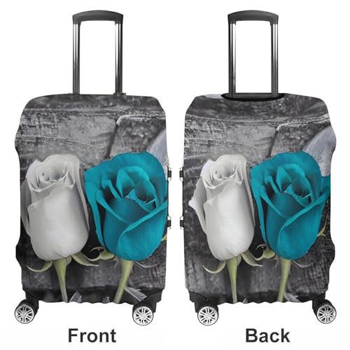 Teal Gray Rose Luggage Cover, Elastic Luggage Protector Fits 19-32in Suitcases, Washable & Anti-Scratch Suitcase Cover for Men Women M3