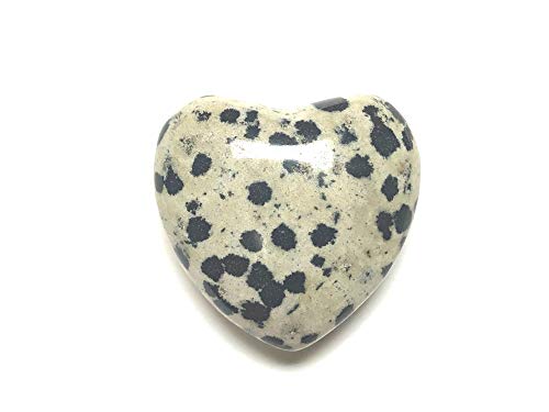 Zentron Crystal Collection 30MM All Natural Polished Pocket Gemstone Crystal Puff Heart and Velvet Pouch (Dalmation Jasper)