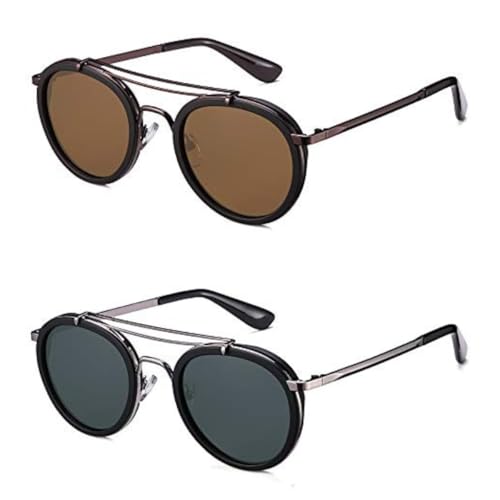 UQKY Retro Round Sunglasses, Set of 2, Tortoise and Silver