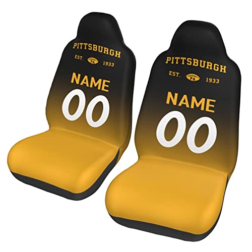 Custom Pittsburgh Car Seat Covers,Non Slip Thick Elastic Soft Car Accessories,Add Personalized Name and Number,Universal Size Fit Most Car, Truck, SUV, Van, 2PC.