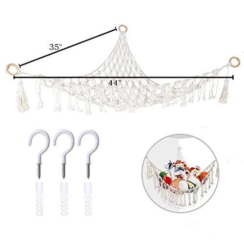 Trasun Stuffed Animal Hammock Toy Net Plush Toy Hanging Organizer With Macrame Tassels Stuffed Animal Holder Display Corner Boho Large Storage Mesh Net For Playroom Bedroom (40" X 40" X 60", White) #TOP1