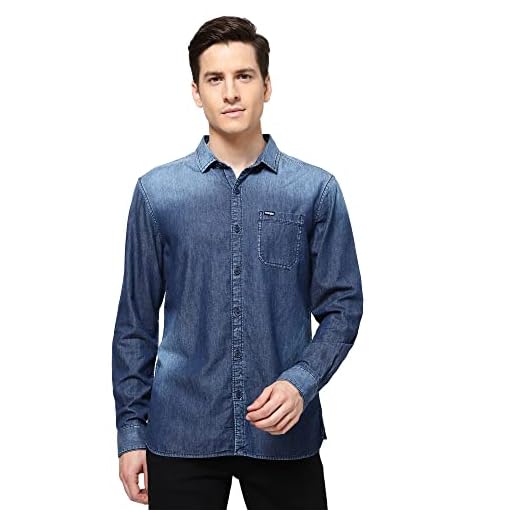 Wrangler Men's Solid Regular Fit Shirt (WMSH004223_Indigo S)