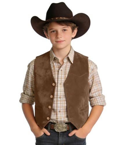 Bakerbear Boys Suede Vest for Kids Brown Western Cowboy Leather Suede Waistcoat Kids Wedding Outfit Size 12