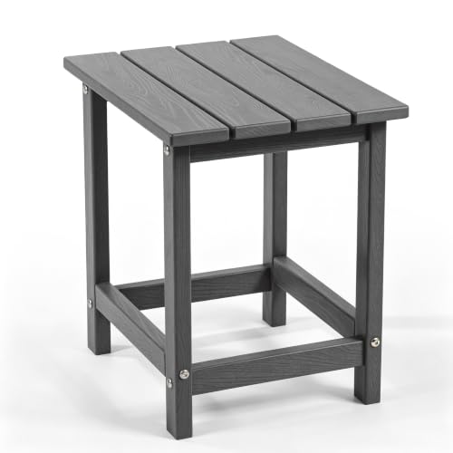 Image of Outdoor Side Table - Rectangular All-Weather HDPE End Table with Wood-Look Finish, Heavy Duty Composite for Patio, Deck & Garden (Gray)