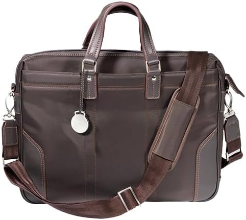 Promos On-Time Professional Leather Trim Executive Briefcase, Brown, Nylon, 16x12x2.5 Inch, Multiple Pockets, Laptop Bag with Adjustable Shoulder Strap