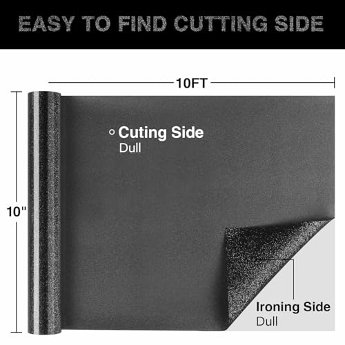 WOOGLITTER Black Glitter HTV Heat Transfer Vinyl Roll 12inch x 10 ft for T-Shirt Crafts Glitter Iron on Vinyl Suitable for Cricut, Silhouette Cameo or Heat Press Machine by WOOGLITTER - Used condition - Image 2