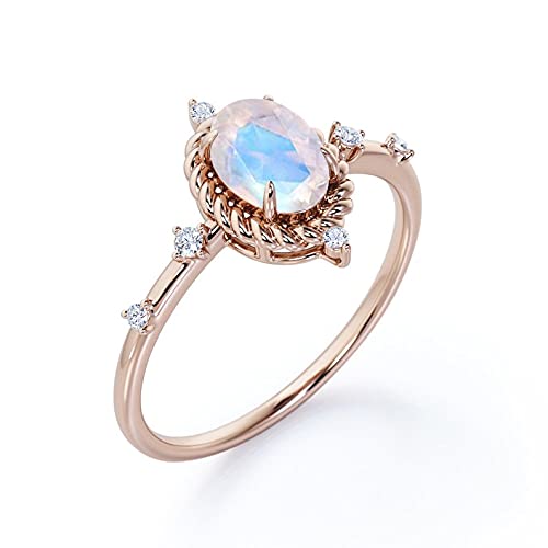 10K 14K Vintage Rainbow Moonstone Ring Oval Natural Moonstone Antique Engagement Rose Gold June Birthstone Contemporary Custom Anniversary Delicate Pave Promise Rings #TOP3