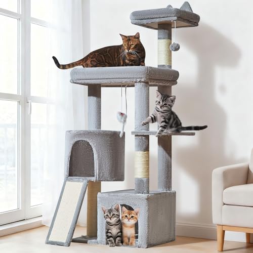 Torre para gatos interior Taoqimiao 140 cm robusta gris miniatura 1