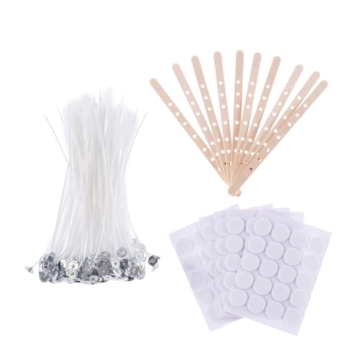 Difounmas Kerzendochte, 120 Stück, 20,3 cm, mit 120 Stück Kerzendocht-Aufklebern und 10 Stück Holzkerzendochthalter, Kerzendochte für Kerzenherstellung, Kerzenherstellung (20,3 cm)