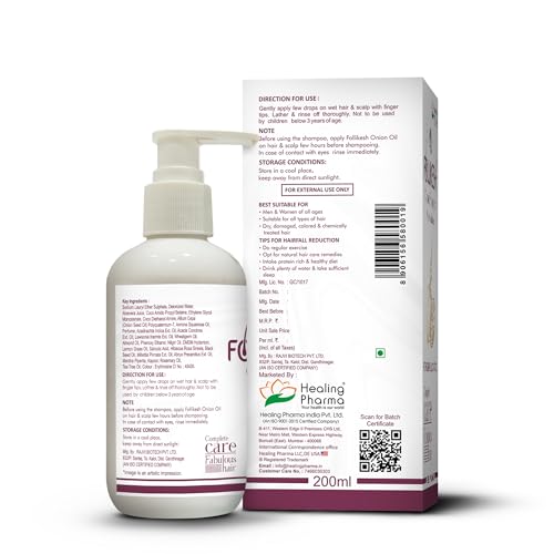 Image of Follikesh Red Onion Hair Shampoo with Conditioner for Women & Men | Anti-Hairfall & Anti-Dandruff | With Curry Leaves, Red Onion Oil, Rosemary Oil & Aloe Vera | Paraben & Sulphate Free - 200ml