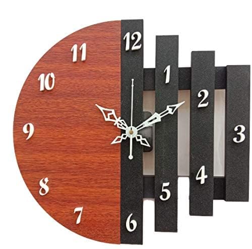 Unique Craft 3D Wooden Antique Analog Wall Clock for Home & Office Dcor (Brown & Black, 30.5 x 30.5 cm, Round)
