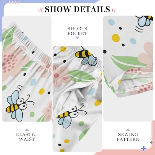 ZZXXB Bee and Flowers Boys Long Pants Soft Trousers Elastic Waist Kids Lounge Bottoms with Pockets S-XL4