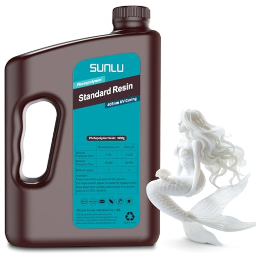 Image of SUNLU 3D Printer Resin 3kg, Fast Curing Standard 3D Resin for Most Resin 3D Printers, 395 to 405nm UV Curing 3D Printing Liquid Photopolymer Resin, Low Shrinkage and High Precision, 3000g, White