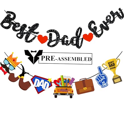 Fathers Day Decorations,Best Dad Ever Banner Pre-Assembled,Glitter Happy Fathers Day Banner Garlands Decor,Día Del Padre Decoración