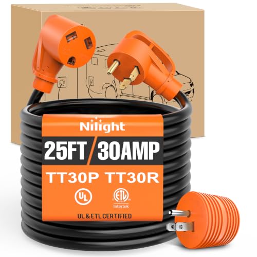 Image of Nilight 25FT 30 Amp RV Extension Cord with Adapter 10 /3 Gauge TT-30P | Adapter 15Amp to 30Amp 125V Heavy Duty Pure Copper STW Wire UL ETL Listed 3 Prong TT-30P TT-30R for Generators Campers
