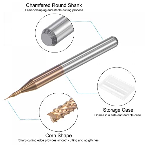 Image of uxcell End Mill CNC Router Bits, 1 /8 inch 3.175mm Shank 0.2mm x 1mm Titanium Coated Tungsten Carbide Engraving Milling Cutter for PCB Plastic Fiber Wood 4pcs