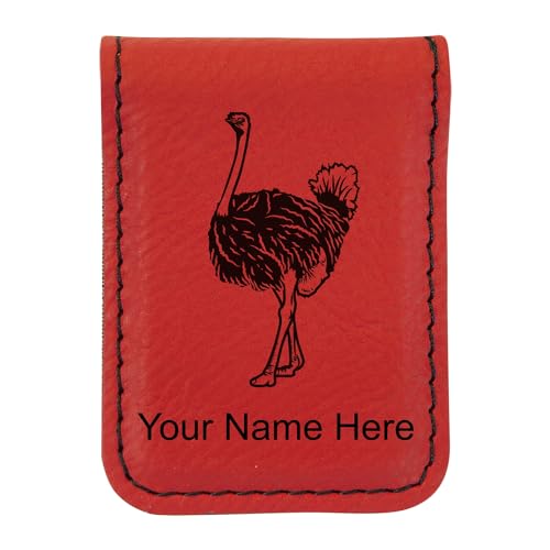 LaserGram Slim Magnetic Money Clip, Ostrich, Personalized Engraving Included (Red)