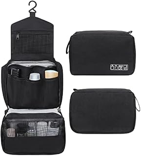 Unaone Toiletry Bag, Hanging Toiletry Wash Bag for Women, Waterproof Travel Toiletry Organizer with Sturdy Hook, Water - Resistant Travel Makeup Organizer for Accessories (Black)