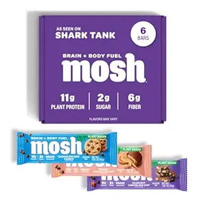 MOSH Variety Pack Vegan Protein Bars, Plant Based, Keto, Gluten Free, Brain Healthy Snack with Cognizin, Ashwagandha and Lion's Mane, 6 Count