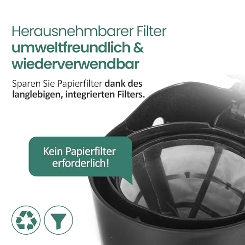 EMERIO Filter Kaffeemaschine klein | 0.6L Glaskanne für bis zu 5 Tassen frischen Kaffee | herausnehmbarer Permanent-Filter | Anti-Tropf-Funktion | 40 Min. Auto-Off | 600 Watt | CME-116801 – Ansicht 4