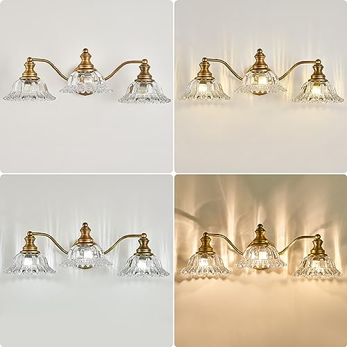 Image of XIEDUN Vintage Bathroom Vanity Light Fixture 3 Lights Vanity Lighting Matte Antique Brass Vanity Light for Bathroom