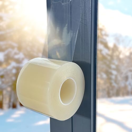 Birllaid Cinta de sellado transparente autoadhesiva para ventanas, resistente al agua, 7,6 cm x 30 m, cinta aislante de corrientes de aire para ventanas, protección contra el viento en invierno, no