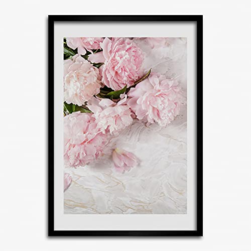 Cadre photo 50x70 cm MDF Tulup avec affiche de pivoines en marbre pour tableau moderne