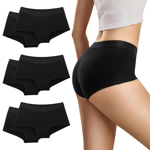 Desanlapi Boxershorts Damen Unterhosen Baumwolle Sportunterwäsche für Damen Pantys Hipster Hotpants Unterwäsche Frauen Boxershorts Weich Schwarz Panties 6er Pack L
