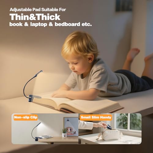 Image of VAVOFO Rechargeable Book Light for Reading in Bed Kids, 7 LED Reading Light with 9-Level Warm Cool White Daylight, Eye Care Lamp with Power Indicator for Bookworms (Metallic Grey)