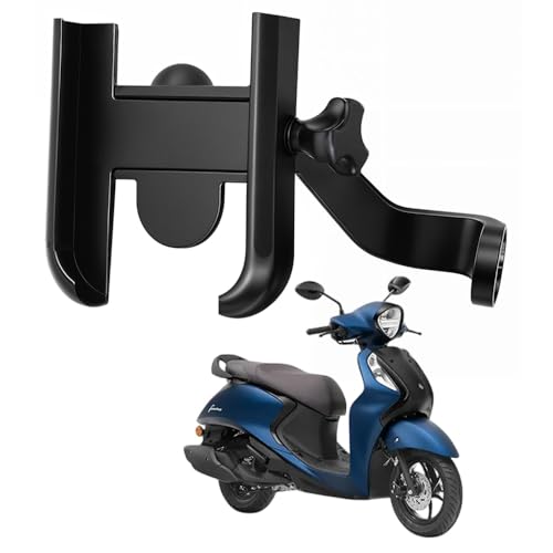 Image of Metal CNC Mobile Holder for Scooter, Scooty & Motorcycle Compatible for Yamaha Fascino 125, Mirror Mount, 360 Rotation, Strong Anti-Slip Grip, Wide Adjustable Fit for All Smartphones (Black)