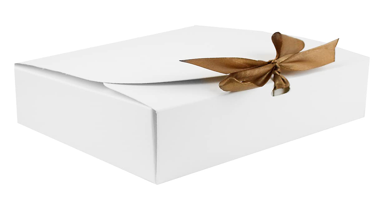 Emartbuy White Kraft Gift Box with Brown Ribbon – 31 x 25.5 x 8 cm – Fits Books, Photo Frames & Flat Gift Sets – Birthdays Weddings Christmas Corporate Gifting Trade Wholesale – Pack of 96