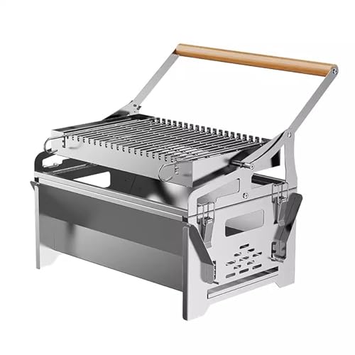 zenggp Parrilla De Barbacoa Al Aire Libre, Parrilla De Carbón Giratoria 360° con Cesta Volteadora, Acero Inoxidable, Portátil Y Desmontable, para Camping Patio Picnic Jardín Vacaciones Fiestas Cocina