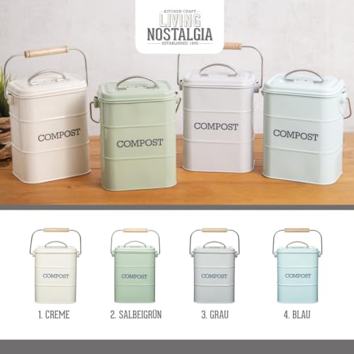 KitchenCraft Living Nostalgia Küchenkompostbehälter, Metall, 16,5 x 12 x 24 cm, Antik Creme