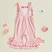 SOLILOQUY Toddler Baby Girls Valentine's Day Jumpsuits Cute Letters Embroidery Sleeveless Striped Bell Bottom Overalls Pants (Pink, 2-3T)
