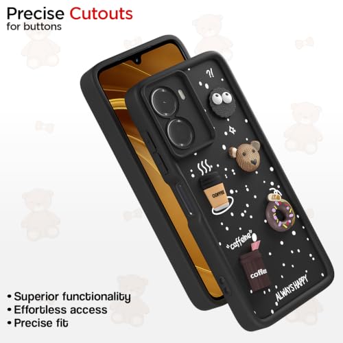 Image of Pikkme Back Cover for Redmi 15A 5G | 3D Bear Silicone Cute & Fun Coffee Cartoon | Full Body Protection Bumper Case (Black)