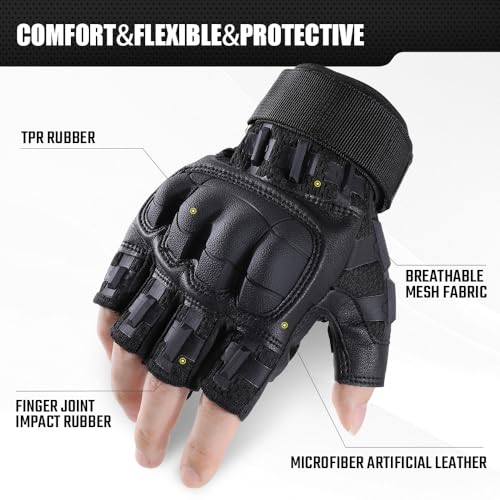 Image of WTACTFUL Fingerless Tactical Gloves Men Women, Breathable Reinforced Palm | Microfiber Leather, Breathable Mesh, Adjustable Wrist, Anti-Slip, for Motorcycle Airsoft Paintball Cycling Work Hiking