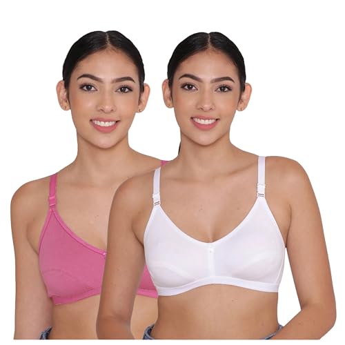 Image of INKURV Everyday Bra for Women's and Girls | Non Padded | Non Wired | Full Coverage Bra in Rich Cotton Fabric - Paris | Combo of 2 |