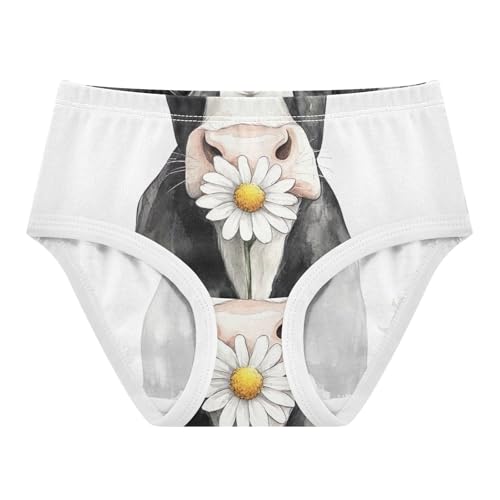 Black White Cow Wildflowers Panties Little Girl Toddler Underwear Floral Cotton Fun Print Briefs Undies Kids 2t