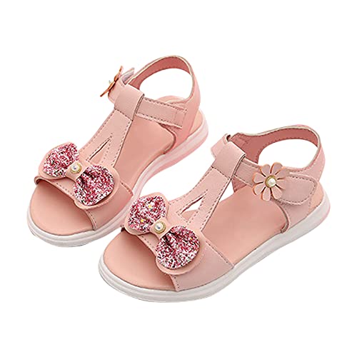 Kids Girls' Open Toe Solid Hook & Loop Flat Soft Sole Pearl Decoration Fashion Bow Shining Dress Sandal