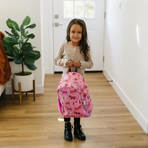 Image of Wildkin 15 Inch Backpack for Kids, Horses | Ages 5-10, padded straps, side water bottle pocket - coordinates with matching Wildkin lunch boxes and water bottles