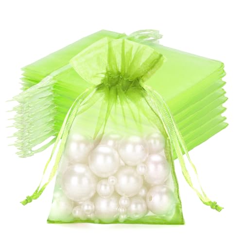 joycraft 50Pcs Light Green Organza Bags 2.7x3.5 In Sheer Jewelry Mesh Pouch
