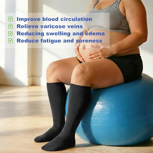 Image of Plus Size Compression Socks for Women Men Wide Calf L /XL-5XL (15-20mmhg) Knee High Socks Support Compression Stockings for Nurses and Flying
