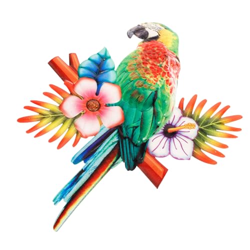 OFFSCH Décoration Murale De Jardin En Métal Rouge, Statue De Perroquet Compacte Et Ornement D'extérieur Pour Maison Et Cour, Figure Perroquet Réaliste, Accessoire Décoratif