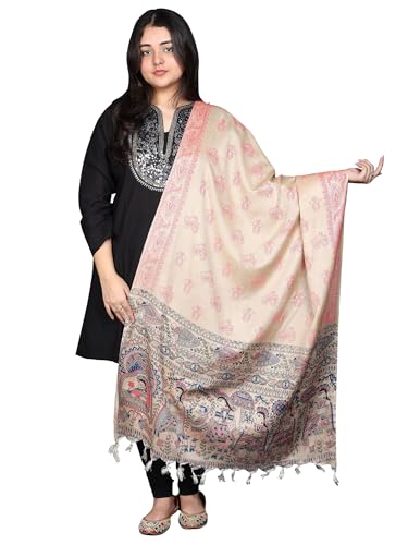 Women's Madhubani Dupatta with Printed Palanquin and Peacocks Beautiful Weave Stole Chunni for Girl