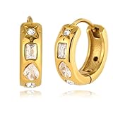 18K Gold Plated Chunky Gold Earrings for Women Hypoallergenic Clear Cubic Zirconia Thick Non Hollow Fashion Hoop Earrings